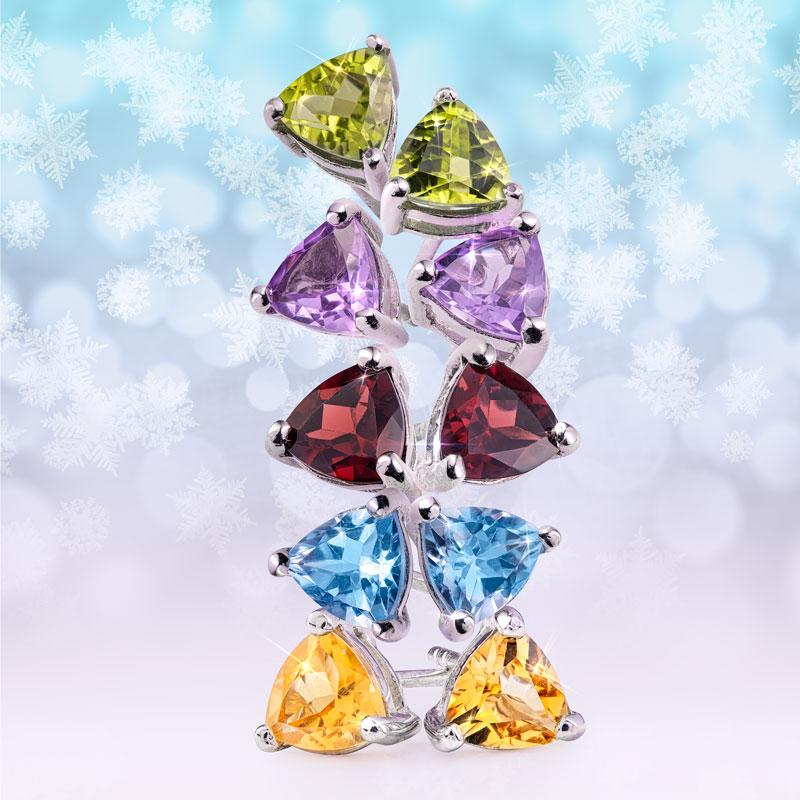 Trillion-Cut Genuine Gemstone Stud Earrings (Set of 5)